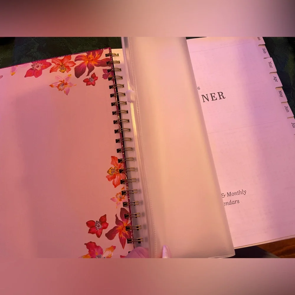 Hardcover Large 2026 Organizational Planner, Beautiful Red Gold Foil Floral